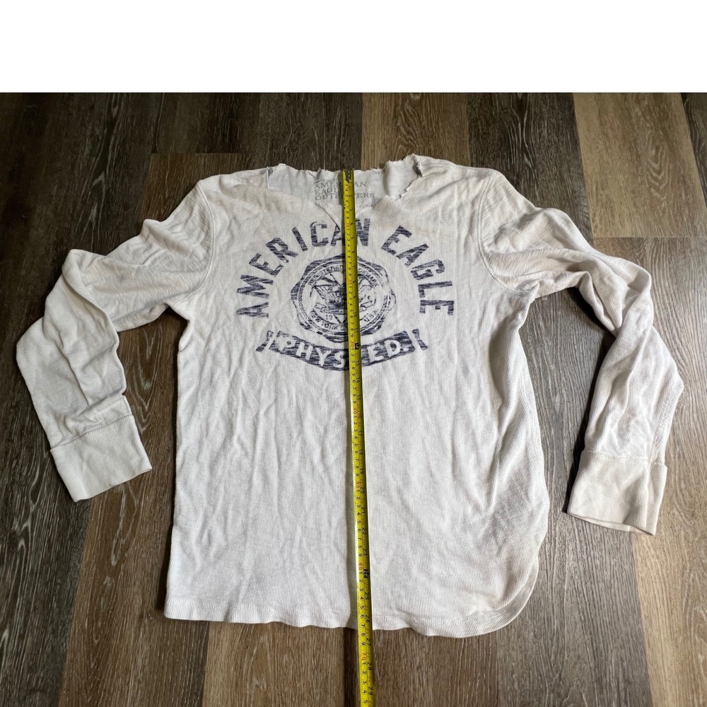 American Eagle Thermal Shirt Mens Large White Vintage Fit Phys Ed Distressed - Picture 4 of 7